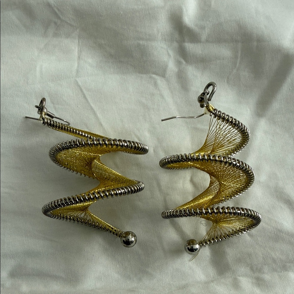 Fun Gold and Silver Tone Spiral Earrings